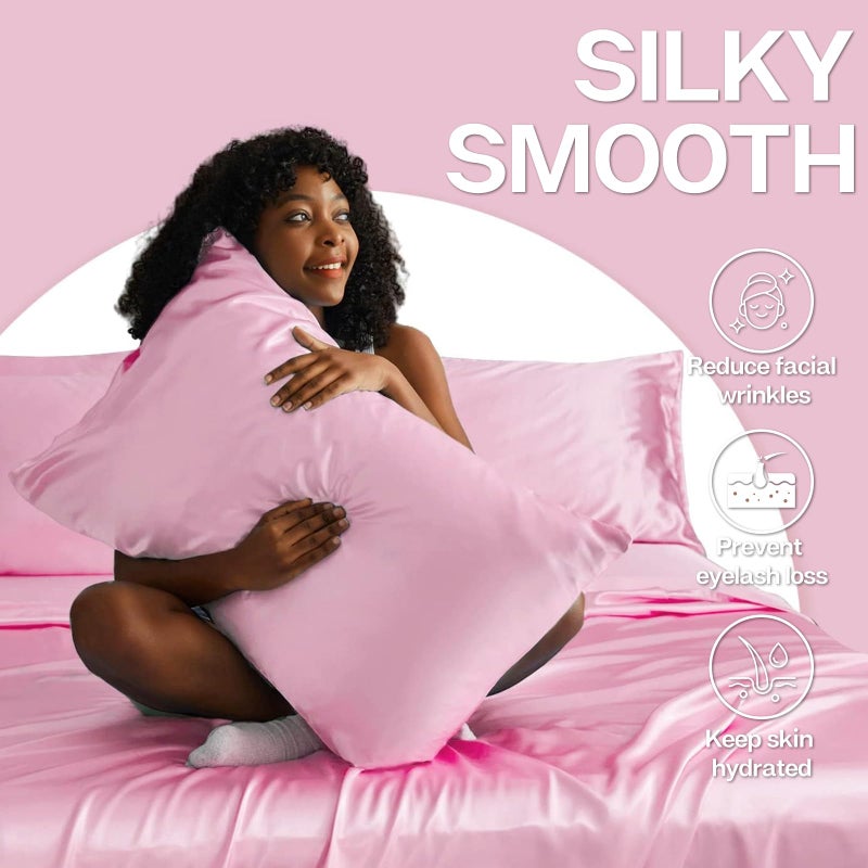 MR&HM Satin Pillowcase for Hair and Skin, Silk Satin Pillowcase 2 Pack, Standard Size Pillow Cases Set of 2, Silky Pillow Cover with Envelope Closure (20x26, Pink) - Image 4